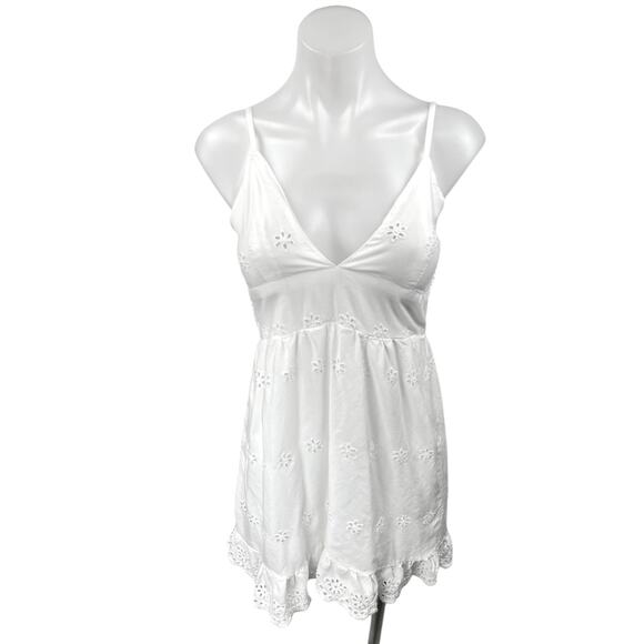 Jessica Simpson White Eyelet Lace Embroidered Sleeveless Cami Camisole Dress M - Picture 3 of 6